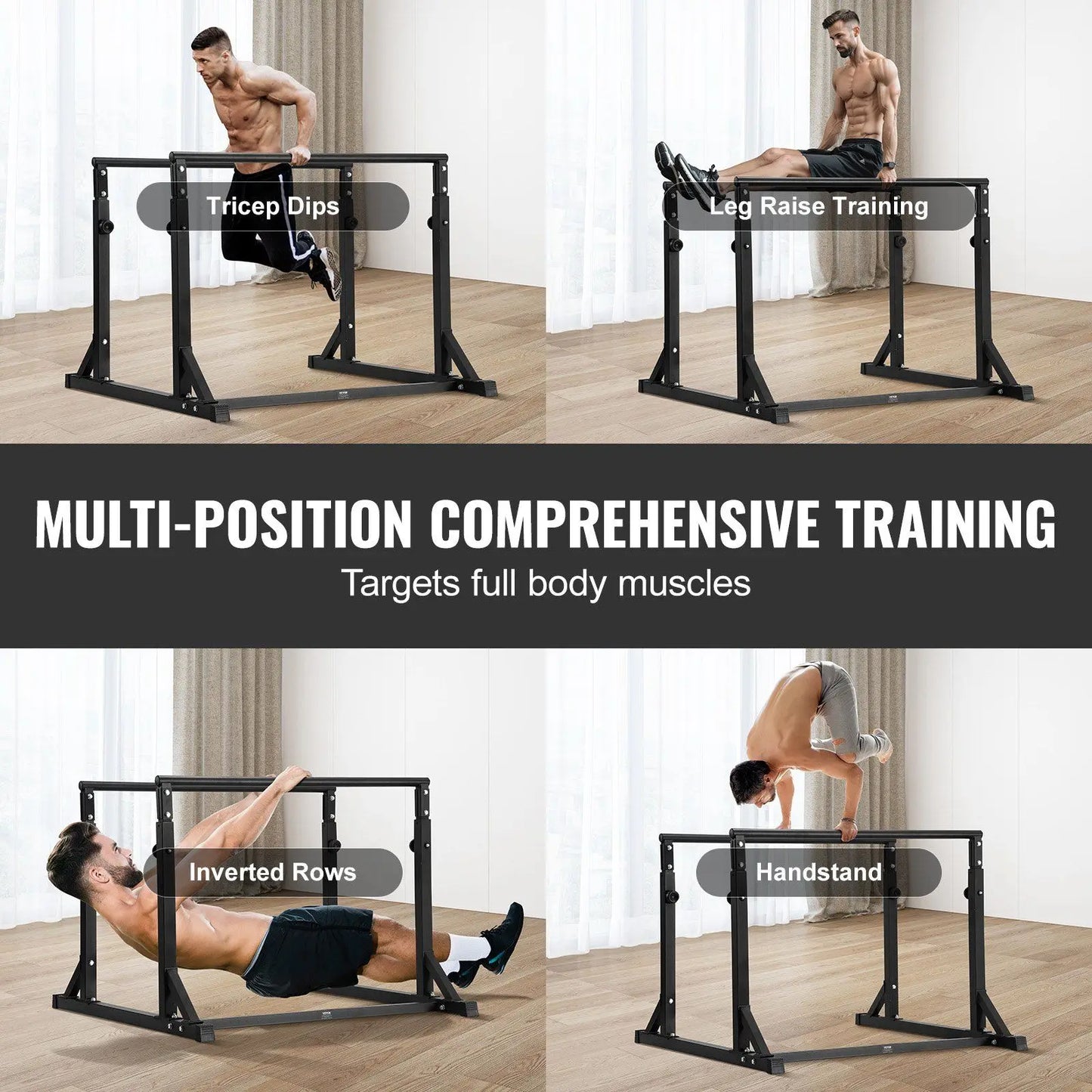 800 Lbs Capacity Dip Bar Stand Adjustable Height Fitness Workout Dip Bar Station Stabilizer Home Gym Parallette Push Stand