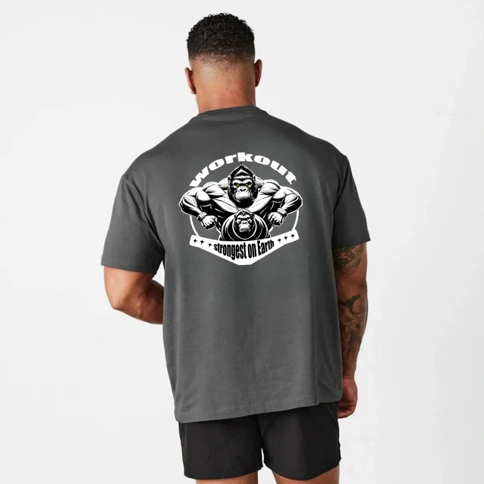 Gym Sport T Shirt Men Cotton Short Sleeve Top Man Workout Bodybuilding Tee