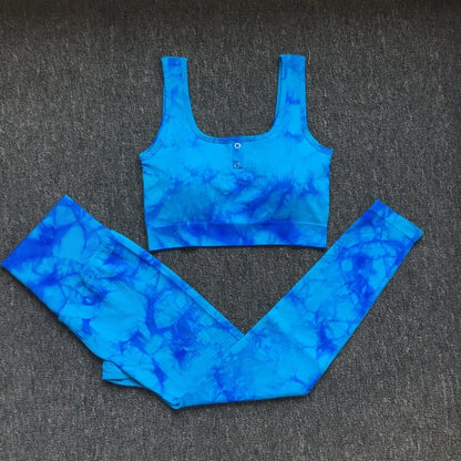 Sports Bra Set for Women Yoga 2 PCS Oufit Fitness Suit Seamless Front Button Crop Tank Top Gym Leggings Workout Clothes