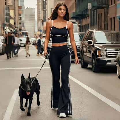 2025 New Striped Fashion Yoga Set Women Gym Clothes Sexy Sports Bra High Waist Yoga Flared Pants Running Hip Lift Fitness Pants