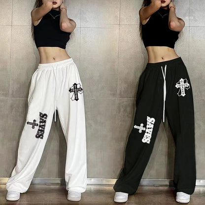 European and American Hiphop Print Cool Fried Street Sweatpants Women's High-waisted Hip-hop Loose Trousers