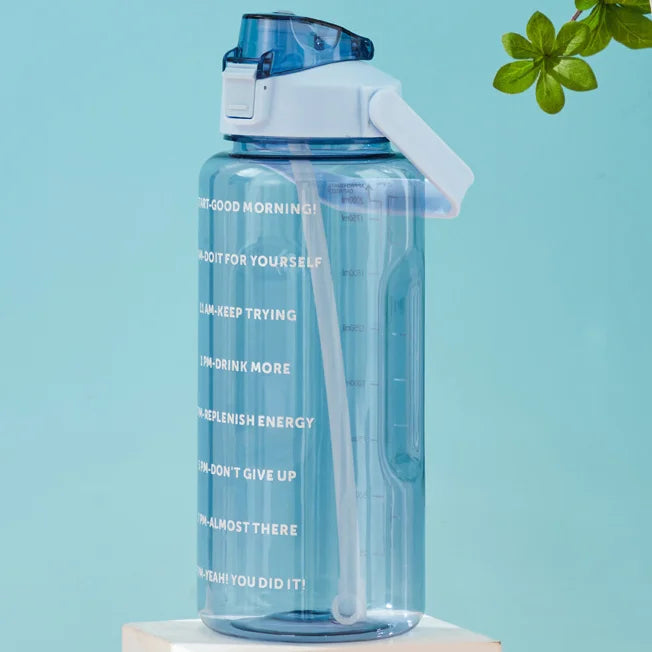 2L Portable Water Bottle with Straw & Time Marker, Large Capacity Plastic Drink Bottle for Outdoor Sports & Fitness - GabyFit Goods