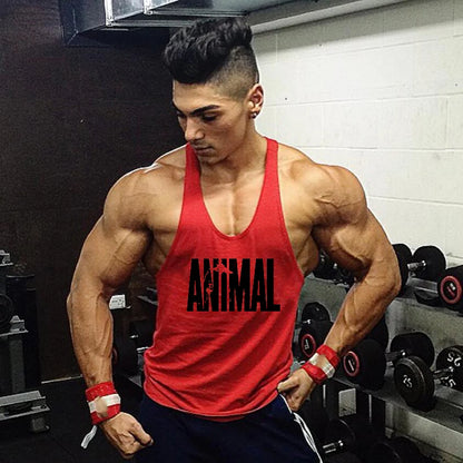 ANIMAL Letter Printed Gym Clothing Mens Bodybuilding Fitness Tank Top Cotton Raceback Stringer Singlets Workout Sleeveless Shirt