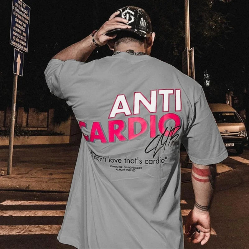 2024 summer ANTI CARDIO Oversized sports t shirt short sleeves cotton t shirt Gym Fitness Male Training Workout Cotton Tees Tops