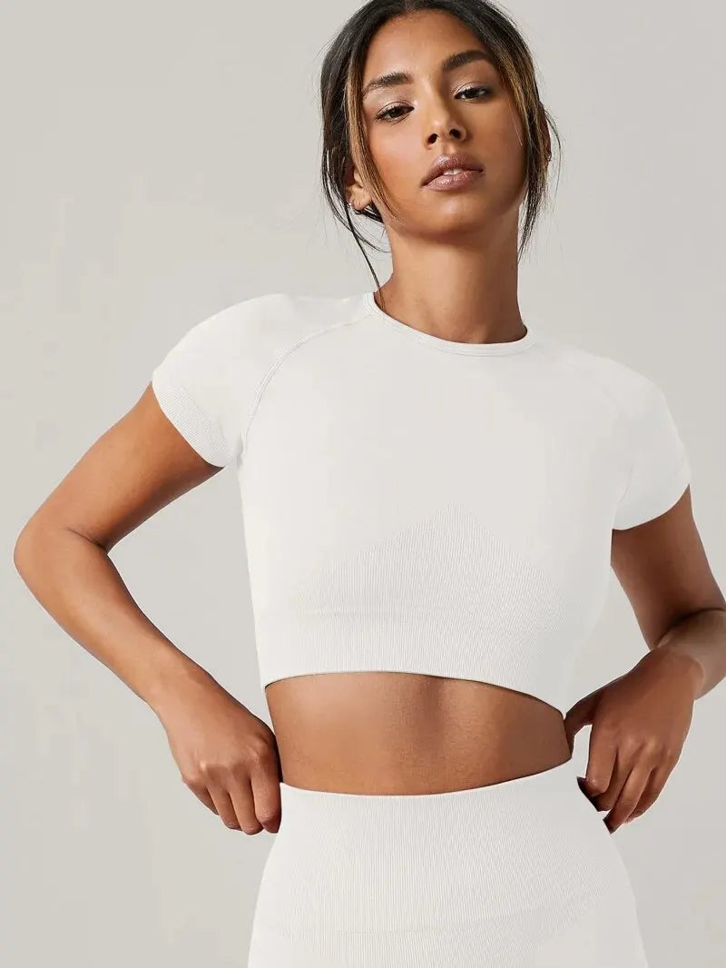 Women Yoga Top Seamless Sport T Shirts Fitness Clothes Short Sleeve Yoga Shirt Gym Top Running Active Wear Sport Top - GabyFit Goods