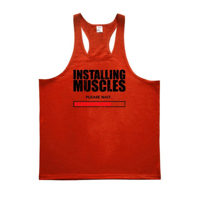 Installing Muscles Please Wait Y-back Tank Tops Gym Fitness Bodybuilding Sport Shirt Mens Cotton Breathable Sleeveless Singlets