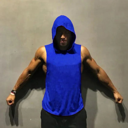 Gym Clothing Bodybuilding Stringer Hoodie Tank Top Muscle Shirt Fitness Men hooded undershirt Cotton workout Sleeveless shirt