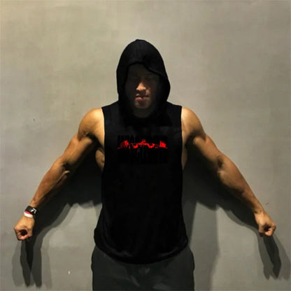 Gym Clothing Bodybuilding Stringer Hoodie Tank Top Muscle Shirt Fitness Men hooded undershirt Cotton workout Sleeveless shirt