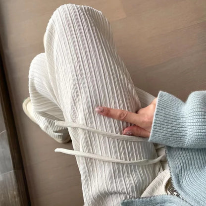 2025 summer new bubble milk puff cloud pants women high waist draped narrow straight casual pants cloud puff wide leg pants