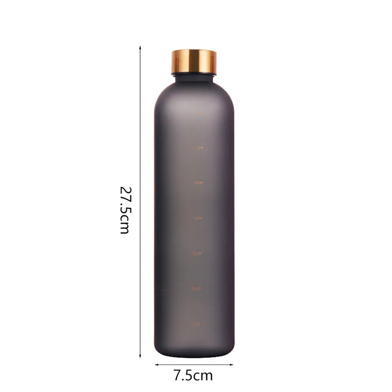 1L Bottle With Time Marker 32 OZ Motivational Reusable Fitness Sports Outdoors Travel Leakproof BPA Free Frosted Plastic - GabyFit Goods