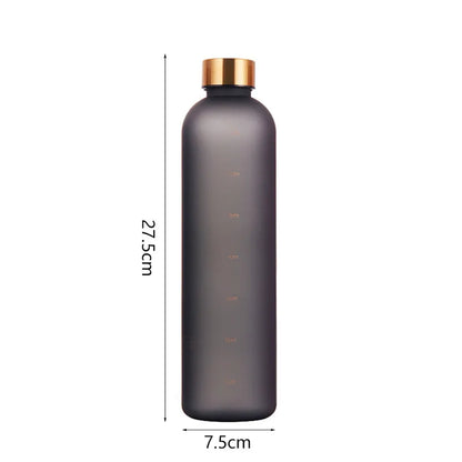 1L Bottle With Time Marker 32 OZ Motivational Reusable Fitness Sports Outdoors Travel Leakproof BPA Free Frosted Plastic - GabyFit Goods