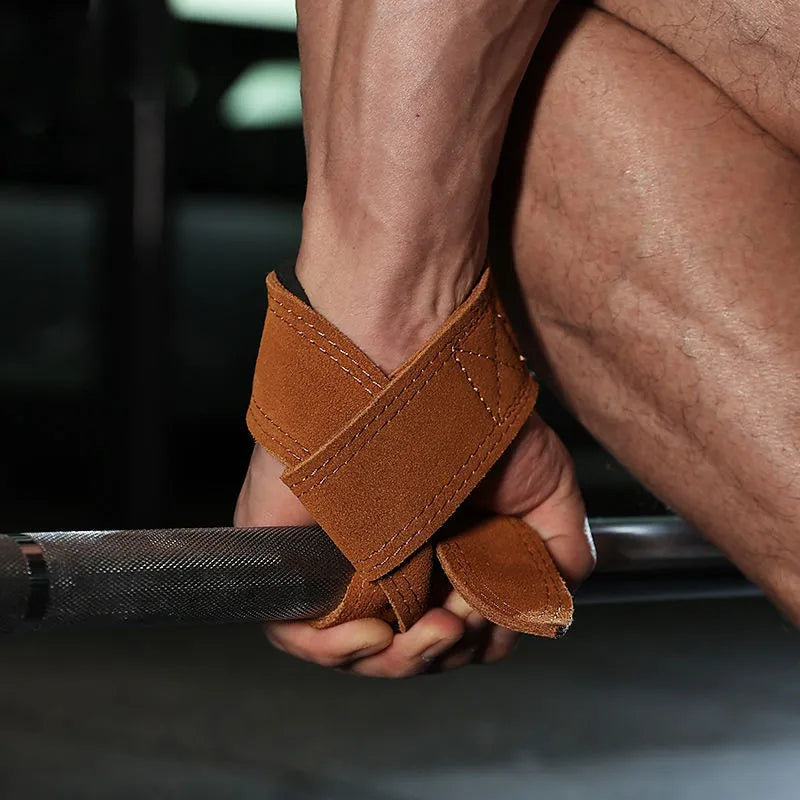 1Pair 4mm Cowhide Weight lifting Wrist Straps Fitness Bodybuilding Training Gym lifting straps NonSlip Gym Grip Deadlift Pull-up