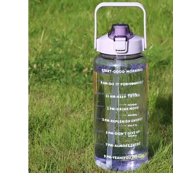 2L Portable Water Bottle with Straw & Time Marker, Large Capacity Plastic Drink Bottle for Outdoor Sports & Fitness - GabyFit Goods
