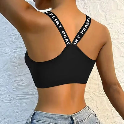 Letter strap back underwear women without underwire integrated with chest cushion back heart strap women wrap chest fitness yoga - GabyFit Goods