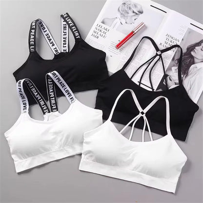 Letter strap back underwear women without underwire integrated with chest cushion back heart strap women wrap chest fitness yoga - GabyFit Goods