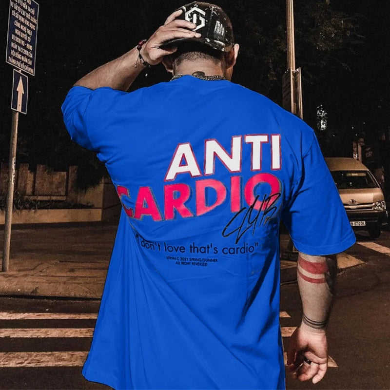 2024 summer ANTI CARDIO Oversized sports t shirt short sleeves cotton t shirt Gym Fitness Male Training Workout Cotton Tees Tops