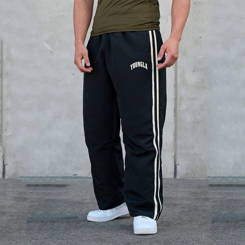 YA Jogger Men's Sweatpants Gym Sports Fitness Splicing Strips Printing Mid Waist Casual Pants Fashion Men Clothing Wide Leg Pan