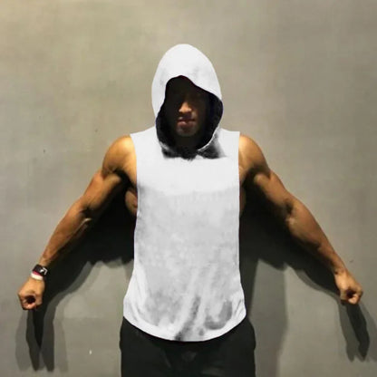 Gym Clothing Bodybuilding Stringer Hoodie Tank Top Muscle Shirt Fitness Men hooded undershirt Cotton workout Sleeveless shirt
