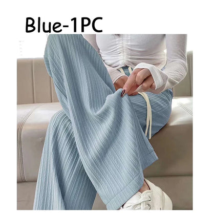 2025 summer new bubble milk puff cloud pants women high waist draped narrow straight casual pants cloud puff wide leg pants