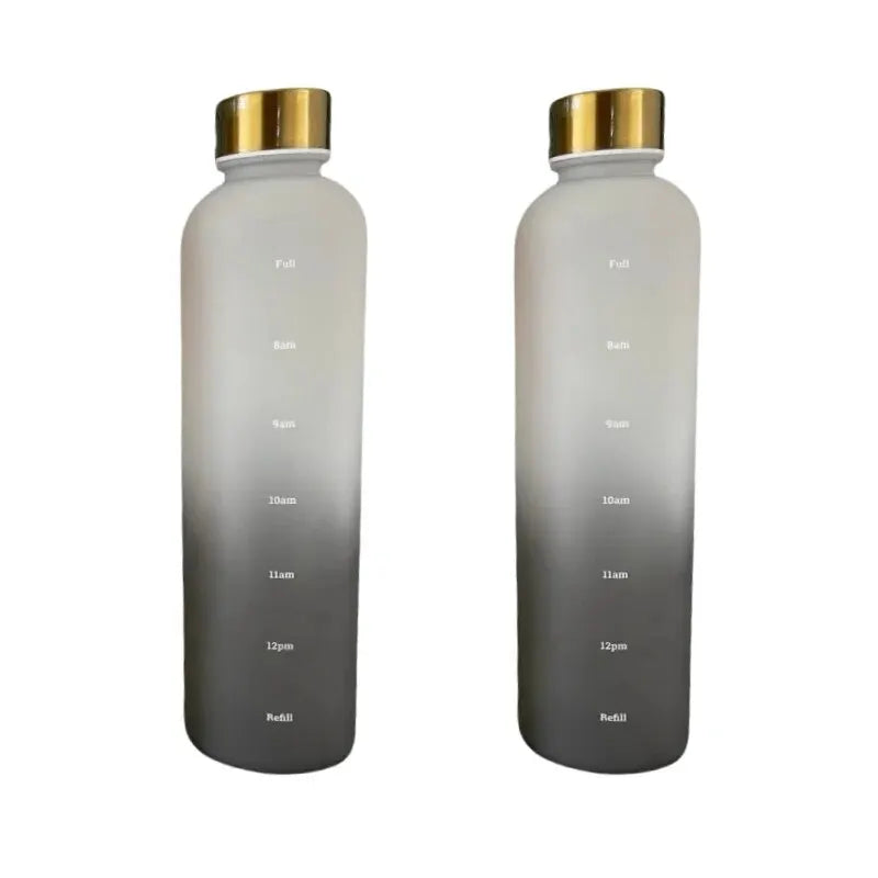 1L Bottle With Time Marker 32 OZ Motivational Reusable Fitness Sports Outdoors Travel Leakproof BPA Free Frosted Plastic - GabyFit Goods