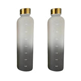 1L Bottle With Time Marker 32 OZ Motivational Reusable Fitness Sports Outdoors Travel Leakproof BPA Free Frosted Plastic