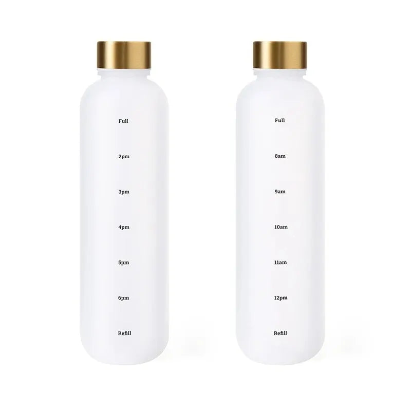 1L Bottle With Time Marker 32 OZ Motivational Reusable Fitness Sports Outdoors Travel Leakproof BPA Free Frosted Plastic - GabyFit Goods