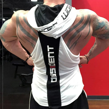 Fitness Sleeveless Hoodie Men Gym Hoodies Bodybuilding Workout Tank Tops Man Muscle Hooded Vest