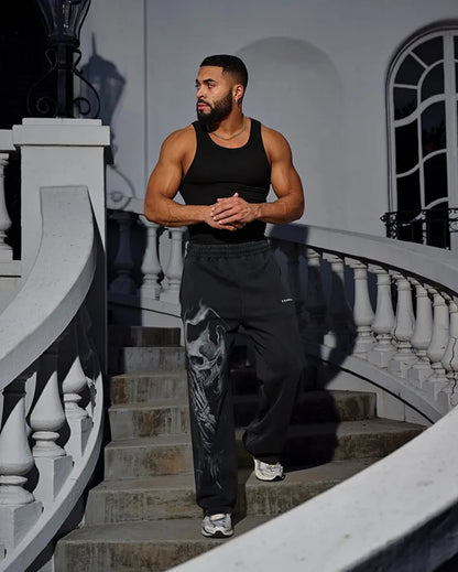 2025 New Men's Fitness Sports Pants American High Street Retro Hip-Hop Style Trendy Brand Printed Casual Men's Long Pants