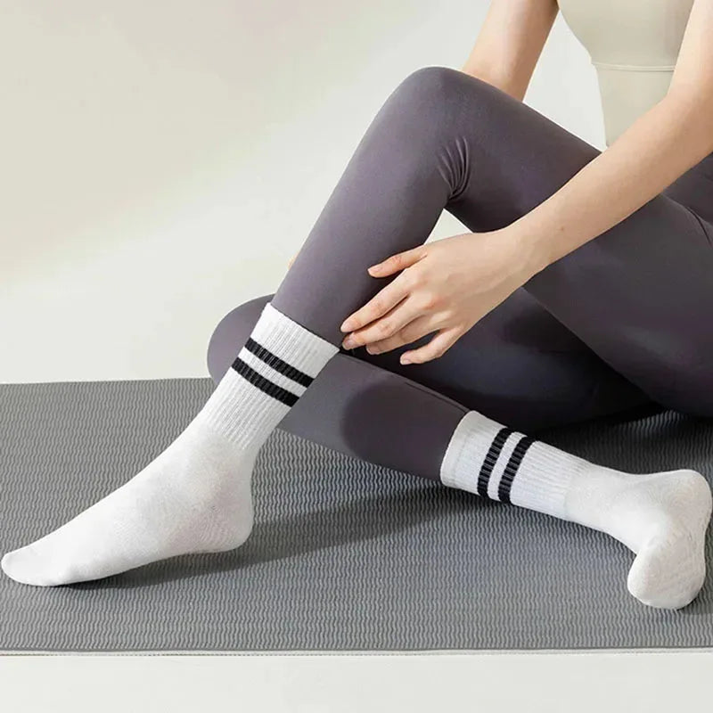 3-Pair Female Pilates Indoor Anti Slip Silicone Floor Socks Breathable Double Bar Middle Socks Fitness Dance Exercise Yoga Socks - GabyFit Goods