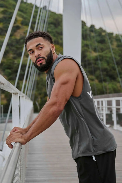 New men's fitness vest, men's casual running training sleeveless T-shirt, trendy printed clothing vest, men's heavyweight cotton