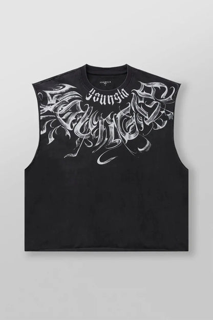 New men's fitness vest, men's casual running training sleeveless T-shirt, trendy printed clothing vest, men's heavyweight cotton