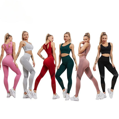 2 Pieces Women's Tracksuit Seamless Yoga Set Workout Sportswear Gym Clothing High Waist Leggings Fitness Sports Suits