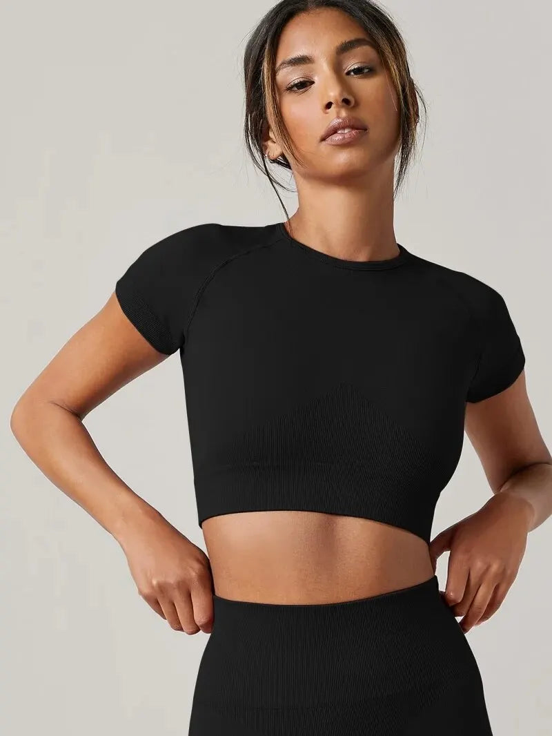Women Yoga Top Seamless Sport T Shirts Fitness Clothes Short Sleeve Yoga Shirt Gym Top Running Active Wear Sport Top - GabyFit Goods