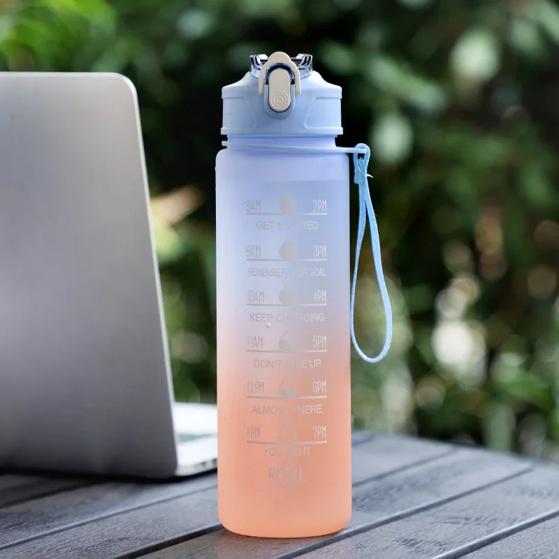 750ML Sports Water Bottle with Time Marker Leak-proof Cup Motivational Portable Plastic Water Bottle for Outdoor Sport Fitness
