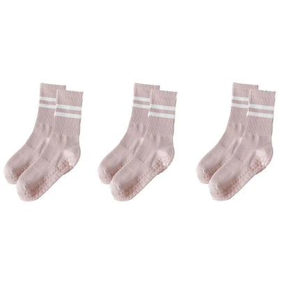 3-Pair Female Pilates Indoor Anti Slip Silicone Floor Socks Breathable Double Bar Middle Socks Fitness Dance Exercise Yoga Socks - GabyFit Goods