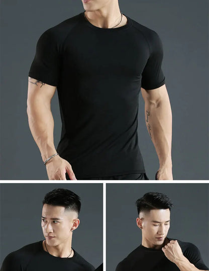 Sports T-shirt men's quick drying short sleeved sports T-shirt top gym fitness tight fitting shirt training running T-shirt men' - GabyFit Goods