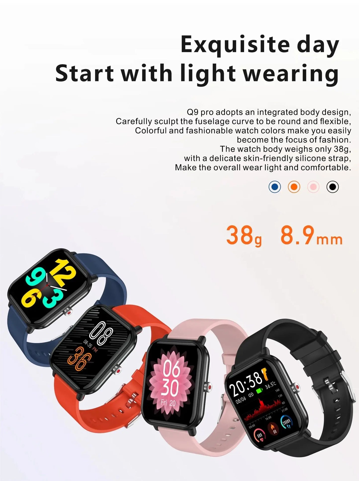 LIGE 2024 New Q9 Pro Smart Watch Body Temperature Monitor Music Control Sports Waterproof Smart Watch for Men Women Smartwatch - GabyFit Goods