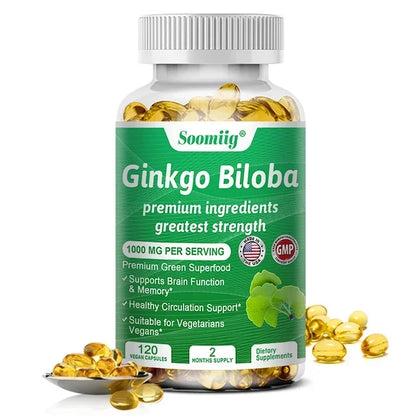 Ginkgo Biloba 1000mg, with Vitamin B, Zinc, Helps Maintain Memory & Cognition, Herbal Dietary Supplement, Gluten Free & Non-GMO
