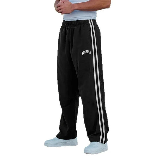 Men's Sweatpants Autumn Winter New Gym Sports Fitness Printed Ribbon Woven Mid Waist Straight Leg Pants Fashionable Casual Pants