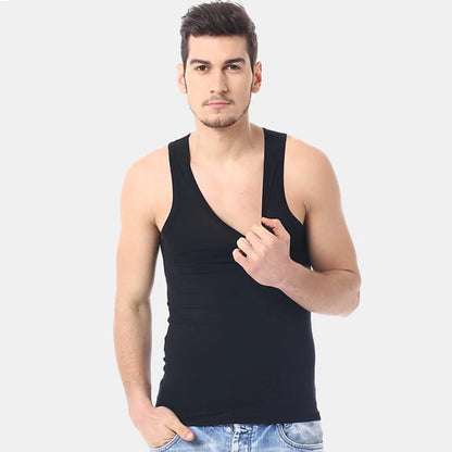Men's solid color basic cotton narrow shoulder vest fashion casual men's T-shirt sports fitness Joker round neck youth vest - GabyFit Goods