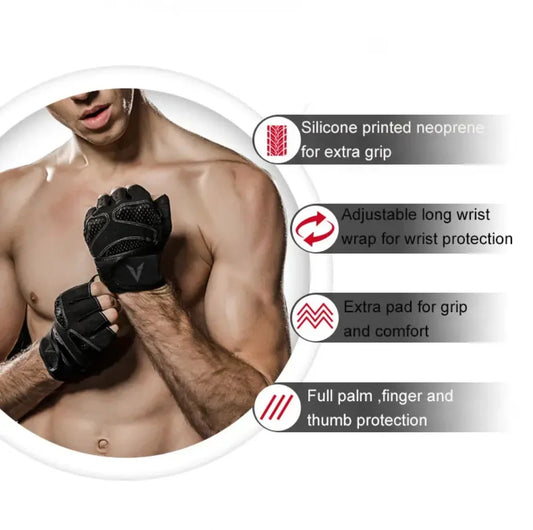One Pair Gym Gloves with Wrist Wrap Support Half Finger Non Slip Training Gym Workout Gloves for Dumbbells - GabyFit Goods