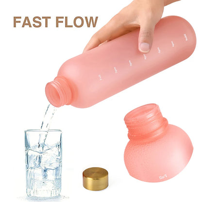 1L Bottle With Time Marker 32 OZ Motivational Reusable Fitness Sports Outdoors Travel Leakproof BPA Free Frosted Plastic - GabyFit Goods