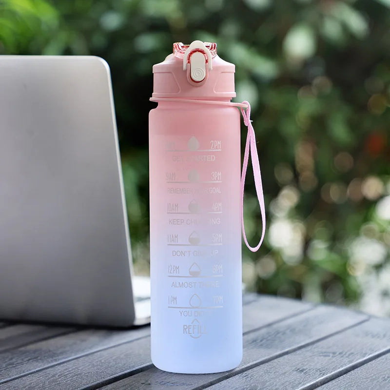 750ML Sports Water Bottle with Time Marker Leak-proof Cup Motivational Portable Plastic Water Bottle for Outdoor Sport Fitness