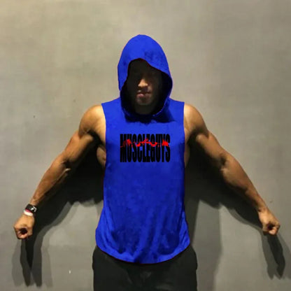 Gym Clothing Bodybuilding Stringer Hoodie Tank Top Muscle Shirt Fitness Men hooded undershirt Cotton workout Sleeveless shirt