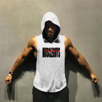 Gym Clothing Bodybuilding Stringer Hoodie Tank Top Muscle Shirt Fitness Men hooded undershirt Cotton workout Sleeveless shirt
