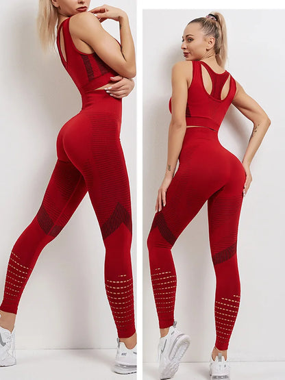 2 Pieces Women's Tracksuit Seamless Yoga Set Workout Sportswear Gym Clothing High Waist Leggings Fitness Sports Suits