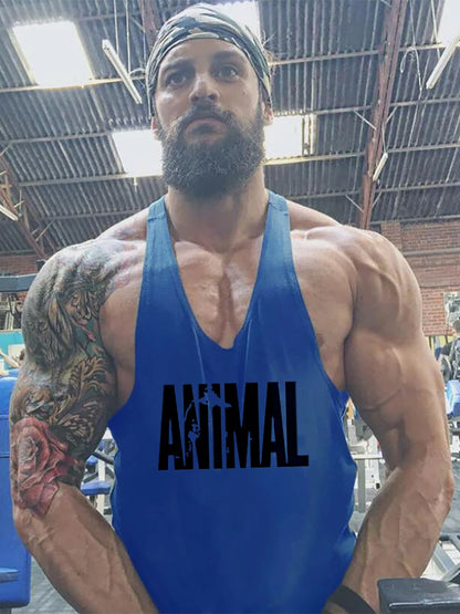 ANIMAL Letter Printed Gym Clothing Mens Bodybuilding Fitness Tank Top Cotton Raceback Stringer Singlets Workout Sleeveless Shirt