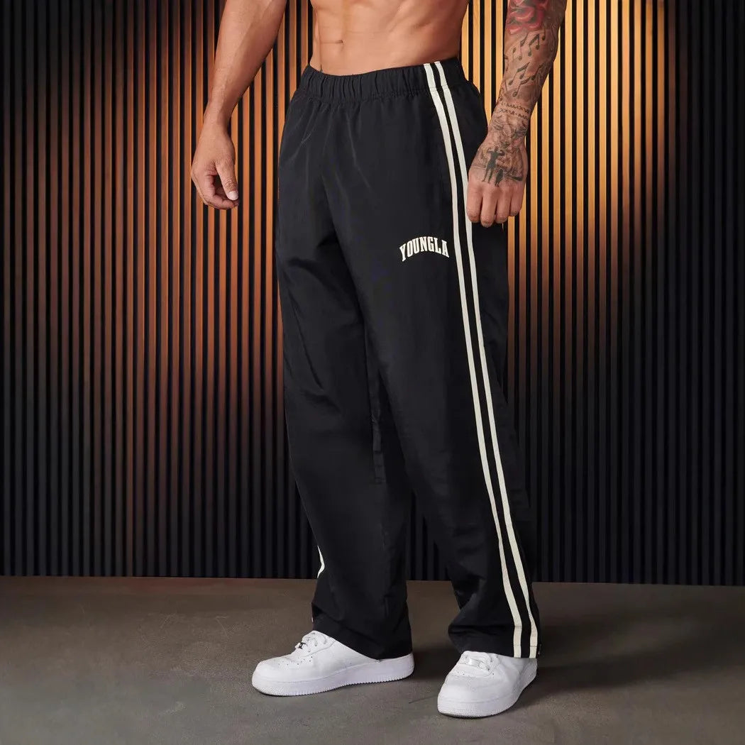 YA Jogger Men's Sweatpants Gym Sports Fitness Splicing Strips Printing Mid Waist Casual Pants Fashion Men Clothing Wide Leg Pan