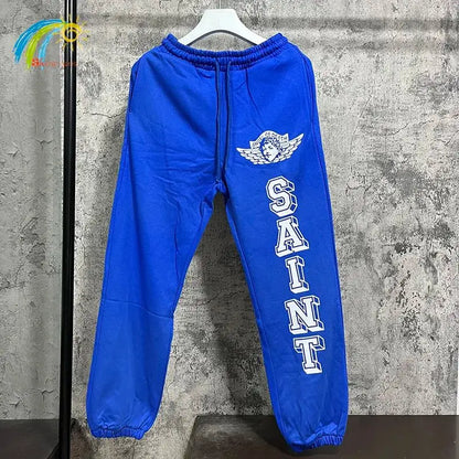Vintage High Street Red Letter Logo Printing Saint Sweatpants Men Women Oversized Jogger Drawstring Black Apricot Pants