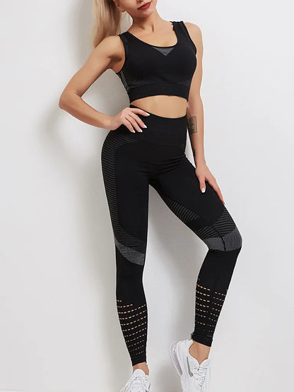 2 Pieces Women's Tracksuit Seamless Yoga Set Workout Sportswear Gym Clothing High Waist Leggings Fitness Sports Suits
